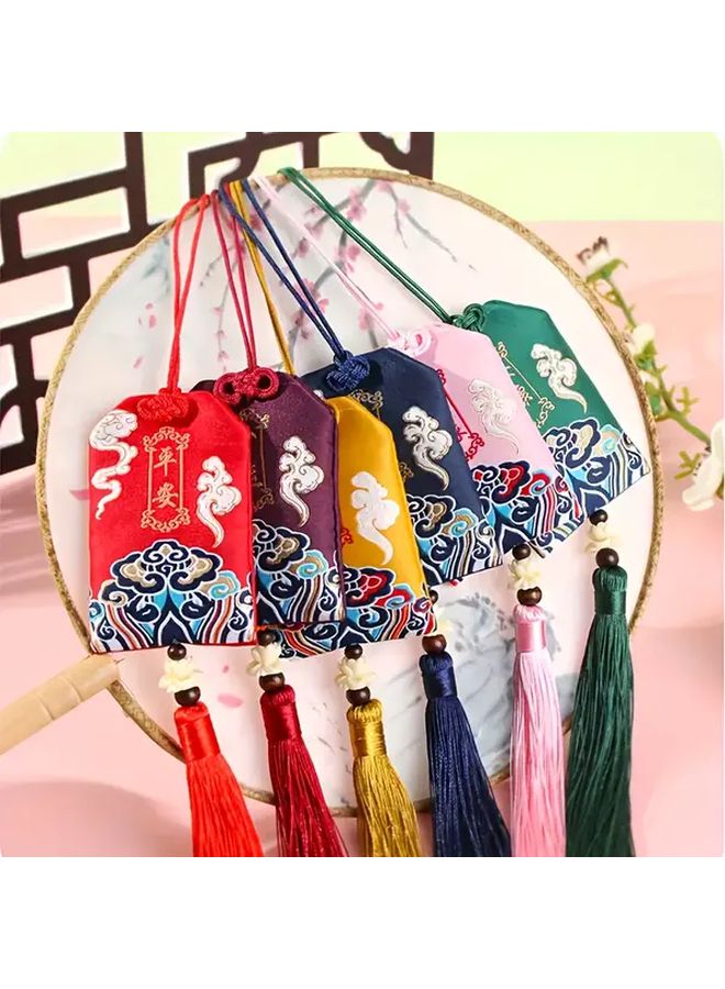 2pcs Red Ping An Tassel Chinese Embroidered Sachet Protection Good Luck Amulet Pouch - Image 1